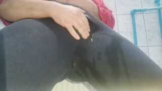 Gym pants wetting, pissing in men yoga pants - 1 image