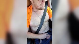 Pig pulls out his small hairy dad dick and jacks off in car - 4 image