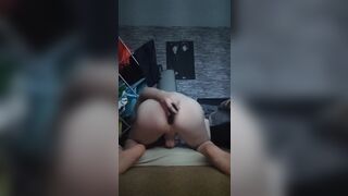 Slim guy uses anal snake and cums good