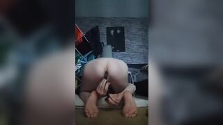 Slim guy uses anal snake and cums good