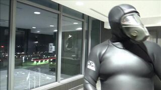 hotel movie part 6 - changed into new wetsuit & gasmask frogman cums at elevator windows - 15 image