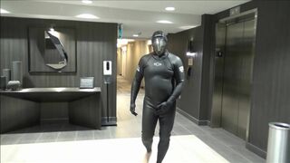 hotel movie part 6 - changed into new wetsuit & gasmask frogman cums at elevator windows - 7 image