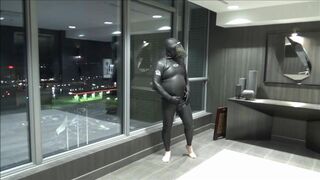 hotel movie part 6 - changed into new wetsuit & gasmask frogman cums at elevator windows - 8 image