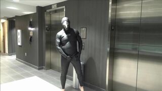 hotel movie part 6 - changed into new wetsuit & gasmask frogman cums at elevator windows - 9 image