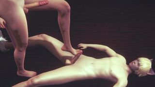 Yaoi Femboy - Erito footjobs catboy and makes him cum - 4 image