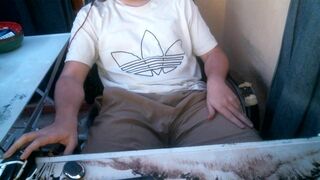 Inexperienced Man Pisses himself, piss drinks and cums - 2 image