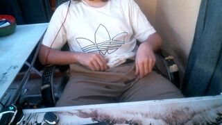 Inexperienced Man Pisses himself, piss drinks and cums