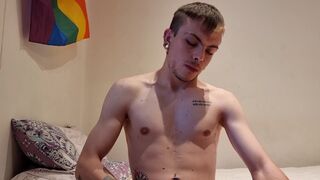 Handjob and cum. Sexy piercinged twink