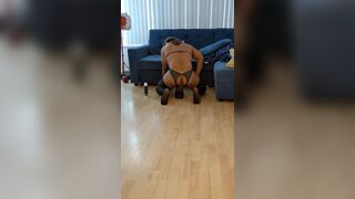 Latina Riding Horse Dildo in Sexy Green Lingerie - 9 image