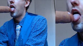 EDGEWORTH JOHNSTONE Suit Blowjob 4 - Dildo Fake Cum in Mouth - Likes sucking a big gay cock closeup - 10 image