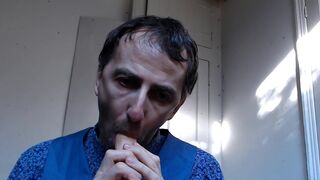 EDGEWORTH JOHNSTONE Suit Blowjob 4 - Dildo Fake Cum in Mouth - Likes sucking a big gay cock closeup - 3 image