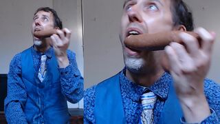 EDGEWORTH JOHNSTONE Suit Blowjob 4 - Dildo Fake Cum in Mouth - Likes sucking a big gay cock closeup - 8 image