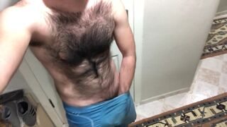 Very hairy man Jerking off through Lycra Spandex Tights - 3 image