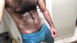 Very hairy man Jerking off through Lycra Spandex Tights - 5 image