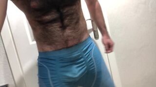 Very hairy man Jerking off through Lycra Spandex Tights - 6 image