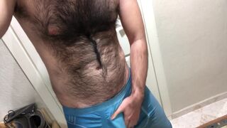 Very hairy man Jerking off through Lycra Spandex Tights - 7 image