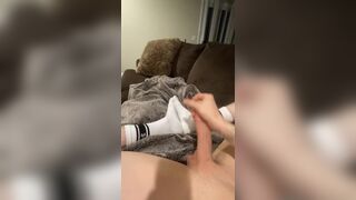 Jerking my fat cock with white socks on | 9RR - 3 image