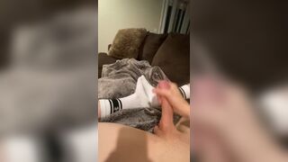 Jerking my fat cock with white socks on | 9RR - 4 image