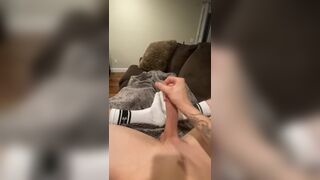 Jerking my fat cock with white socks on | 9RR - 6 image