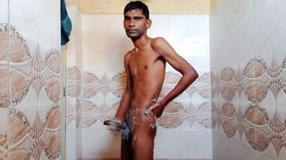 Rajesh showering in bathroom, masturbating dick and cumming - 10 image