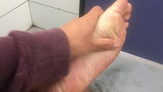 Imagine you are at a random public restroom and find my feet waiting for you - Manlyfoot Road trip - 1 image
