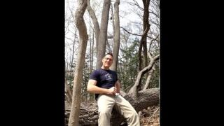 Exhibitionist masturbating in the woods, jerking-off outside - 1 image