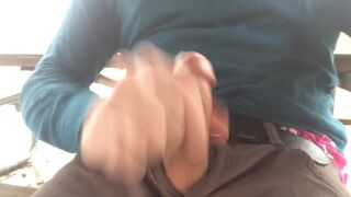Im jacking off at the campground on a rainy day in the public pavilion