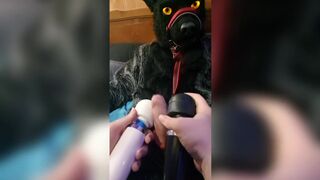 Murrsuit wolf on the bed get teased and cum with 2 magic wands - 10 image