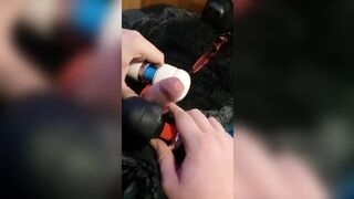 Murrsuit wolf on the bed get teased and cum with 2 magic wands