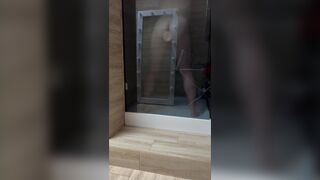 Anal masturbation in the shower with huge dildo - 4 image