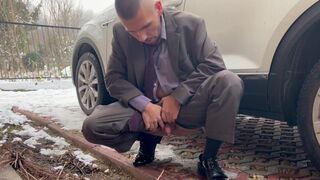 Businessman in socks has Car Sex using dildo toy - 11 image