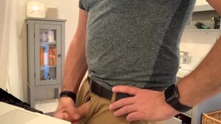 Beating my meat in the bathroom, verbal masturbation and cumming in khaki pants - 11 image