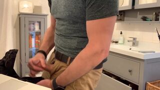 Beating my meat in the bathroom, verbal masturbation and cumming in khaki pants - 14 image