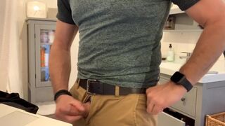 Beating my meat in the bathroom, verbal masturbation and cumming in khaki pants - 2 image