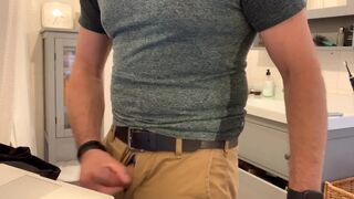 Beating my meat in the bathroom, verbal masturbation and cumming in khaki pants - 3 image