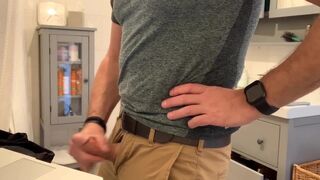 Beating my meat in the bathroom, verbal masturbation and cumming in khaki pants - 6 image