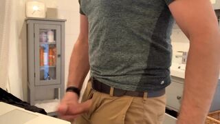 Beating my meat in the bathroom, verbal masturbation and cumming in khaki pants - 7 image