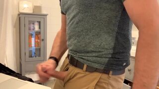 Beating my meat in the bathroom, verbal masturbation and cumming in khaki pants - 9 image