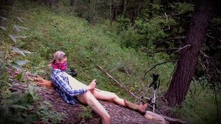 Outdoor twink wanks himself on a log wearing big boy boots! - 13 image
