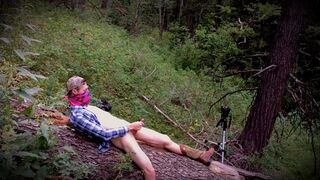 Outdoor twink wanks himself on a log wearing big boy boots! - 14 image