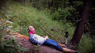 Outdoor twink wanks himself on a log wearing big boy boots! - 4 image