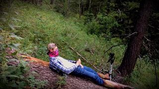 Outdoor twink wanks himself on a log wearing big boy boots! - 5 image