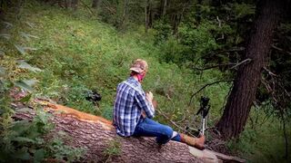 Outdoor twink wanks himself on a log wearing big boy boots! - 6 image