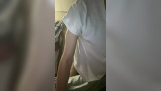 Horny twink humps pillow and jerks off big cock! - 3 image