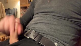 Super hard cock jerk-off, long edging session and cumming standing up in black jeans. Verbal masturb - 2 image