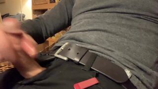 Super hard cock jerk-off, long edging session and cumming standing up in black jeans. Verbal masturb - 4 image