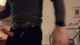 Super hard cock jerk-off, long edging session and cumming standing up in black jeans. Verbal masturb - 5 image