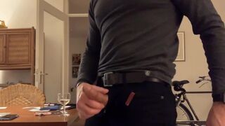 Super hard cock jerk-off, long edging session and cumming standing up in black jeans. Verbal masturb - 7 image