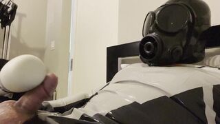 Horny rubberdrone cum in new latex Dainese catsuit