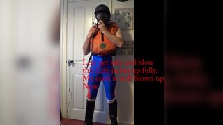 Lycra riding boots, Lifejacket, whip, wank.